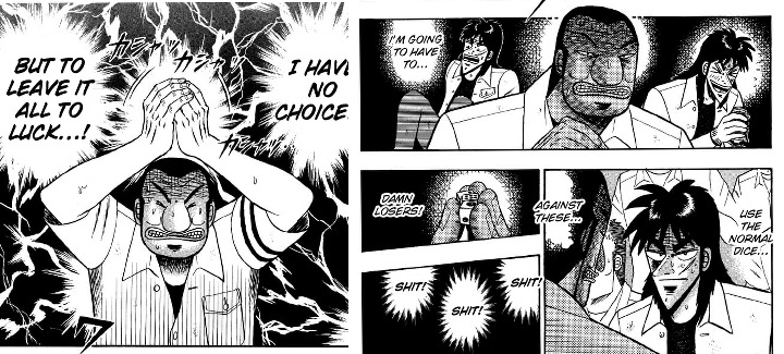 Kaiji gambling against the underground foreman.